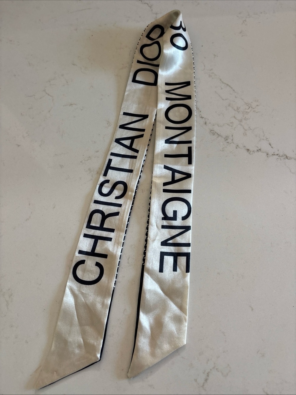 Dior Black and White Silk Twilly with Logo